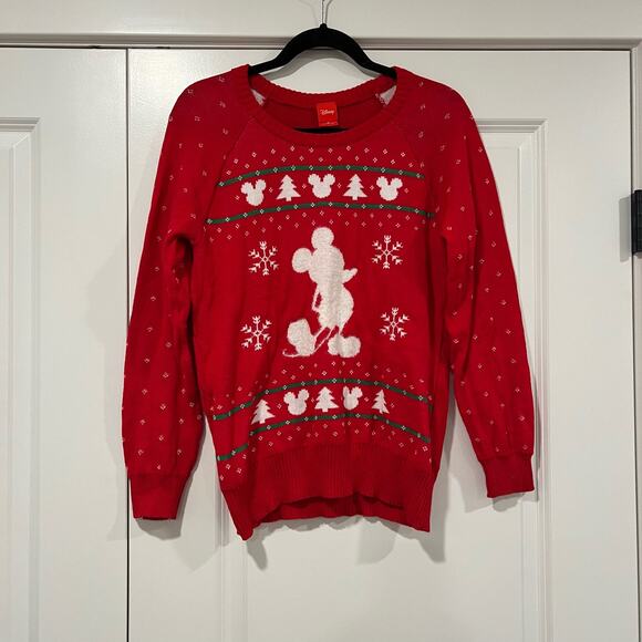 Disney Women's Christmas Mickey Crewneck Sweater in Red Size Medium‎ - Picture 1 of 7
